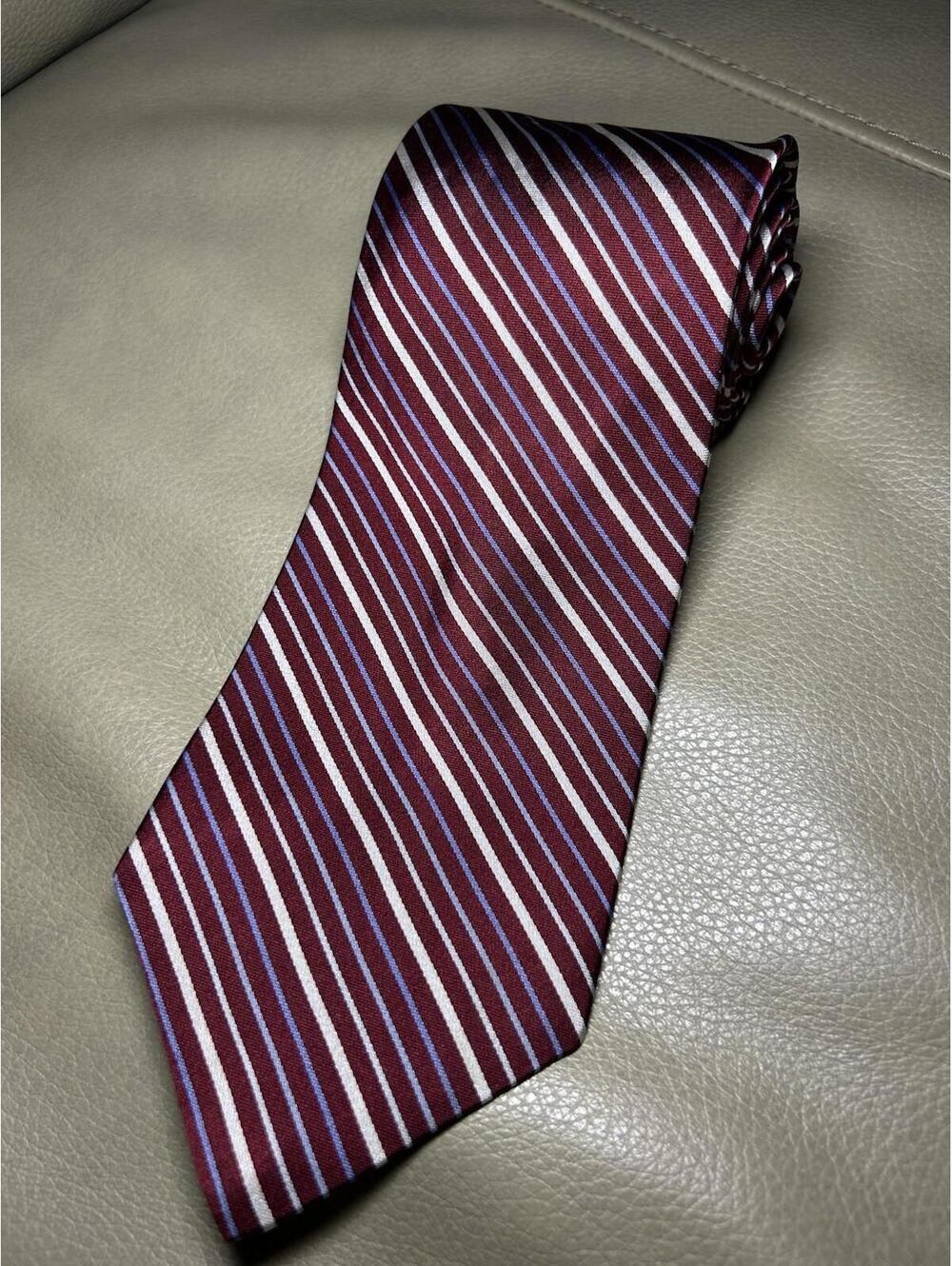 Brooks Brothers Makers 100% Silk Tie Necktie Burgundy W/ Blue White Stripes T1
